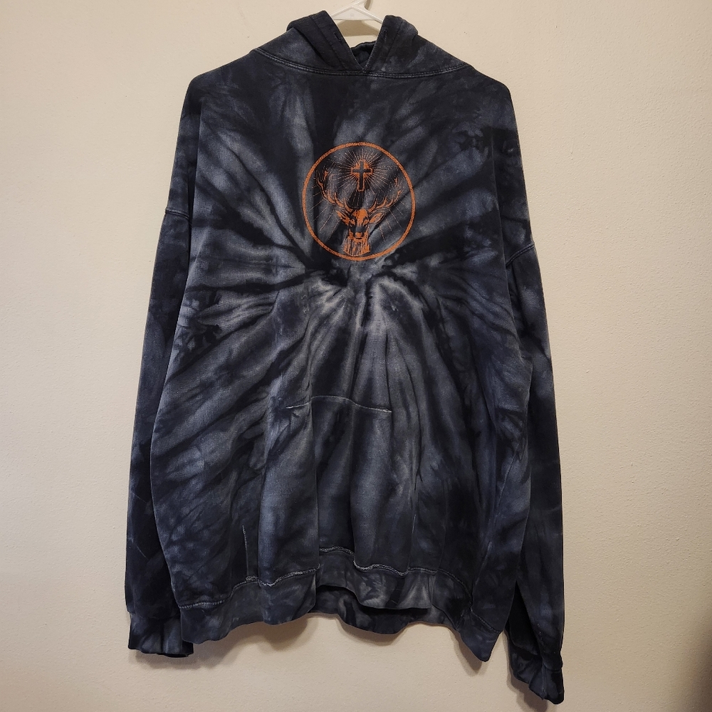 Gray Tie Dye Jägermeister Deer Cross Graphic Hoodie